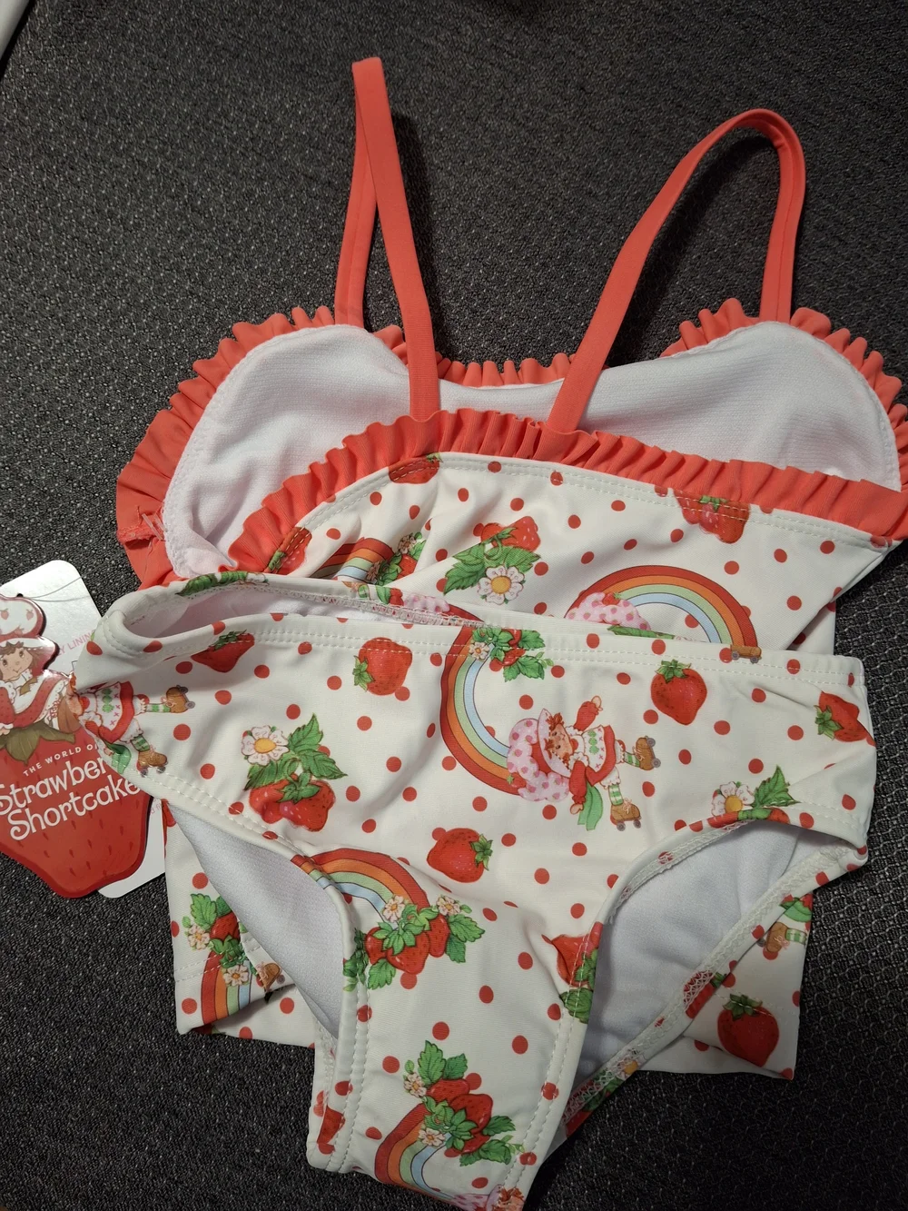 Strawberry Shortcake White & Red Printed 2 Pc Swim Suit